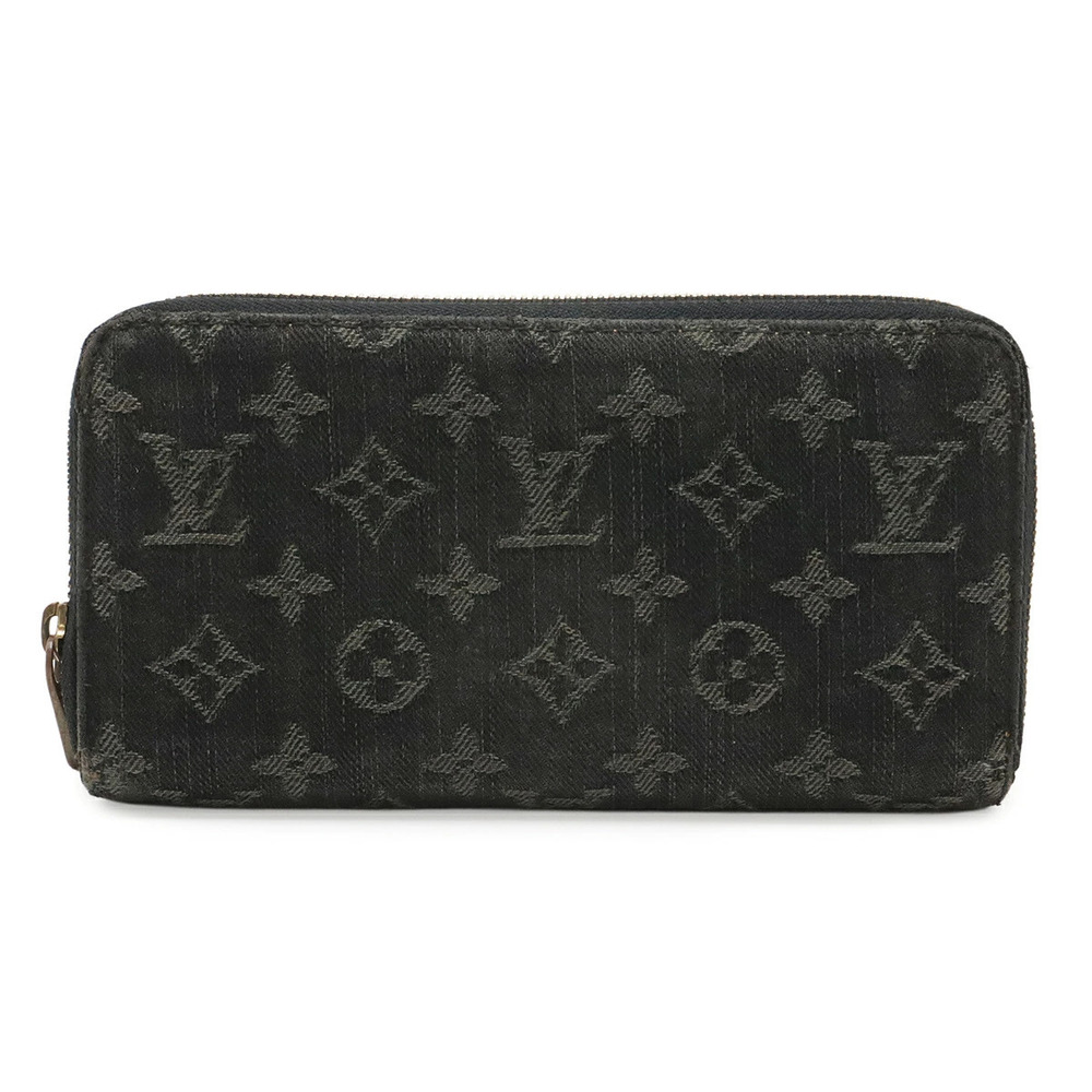LOUIS VUITTON Monogram Denim Zippy Wallet Round Zipper Long Noir Black